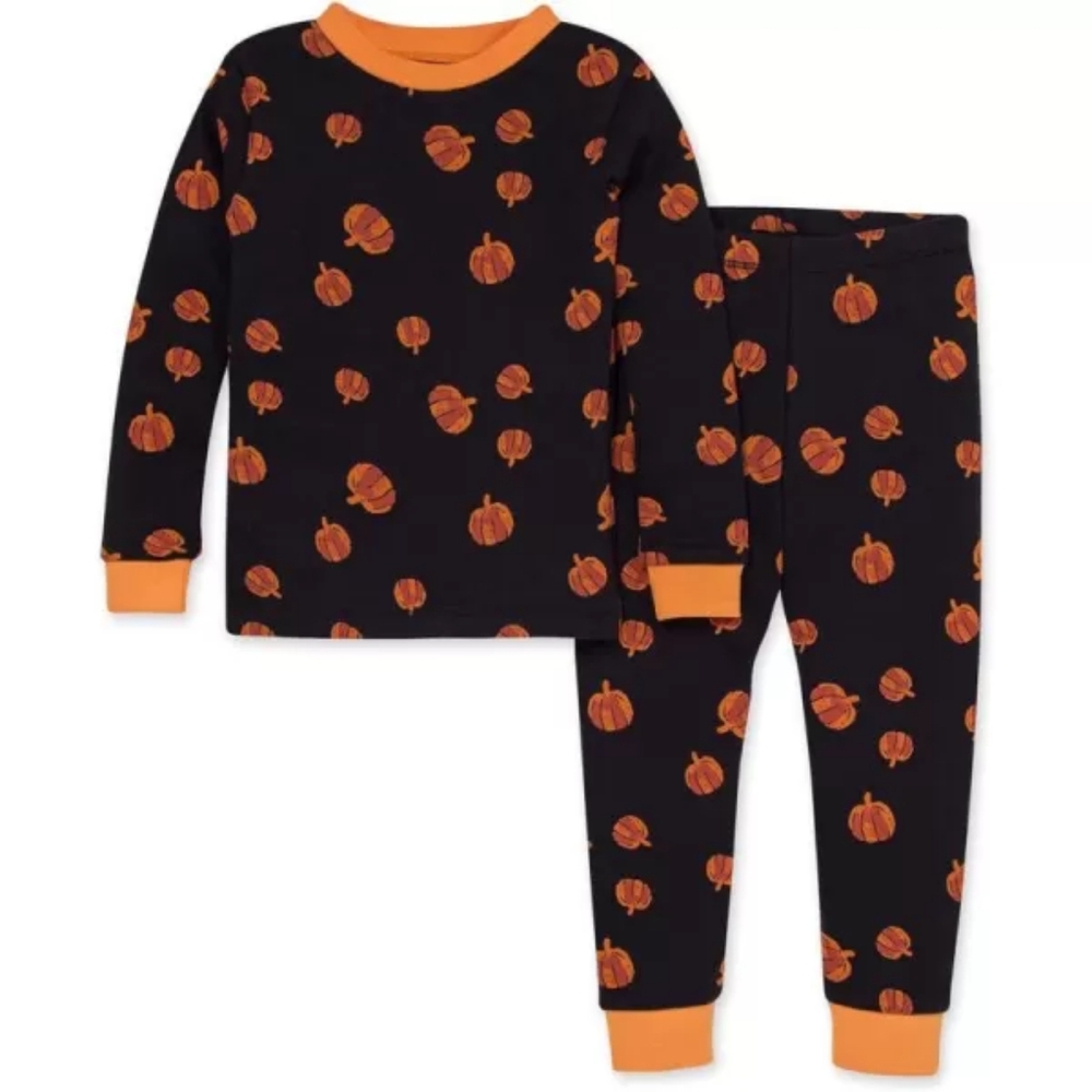 BURTS BEES black 2 piece pumpkin fall snug fit organic cotton pajama set 5T